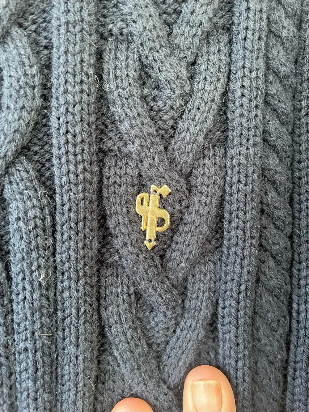 FATHERS & SONS NAVY TWISTED BRAID WEAVE HEAVY SWEATER GOLD  LOGO FSJ036; size XL